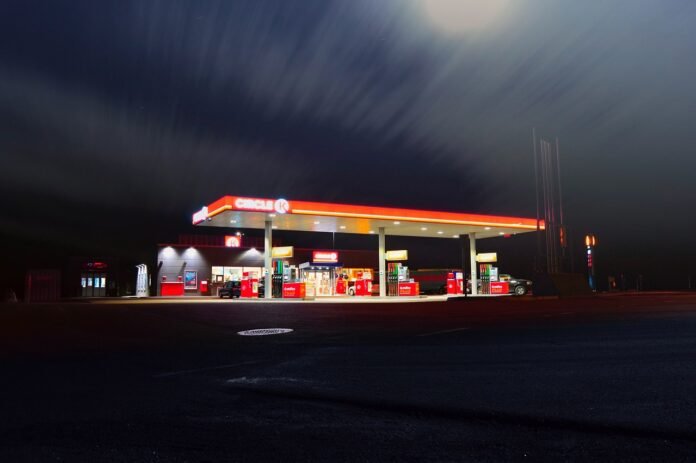 dark, night, filling, gas, station